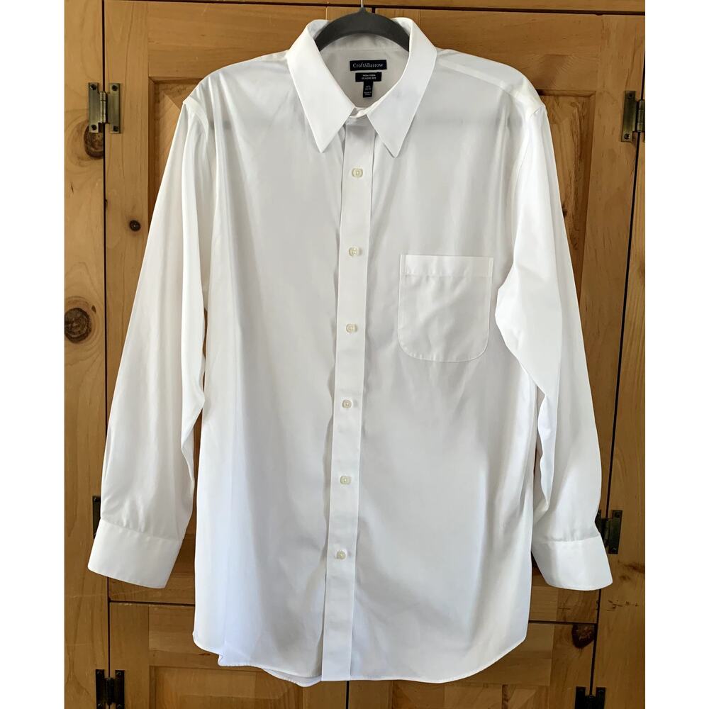 Men's White Dress Shirt Long Sleeve Non Iron Business Career Size 16 1/2 32/33
